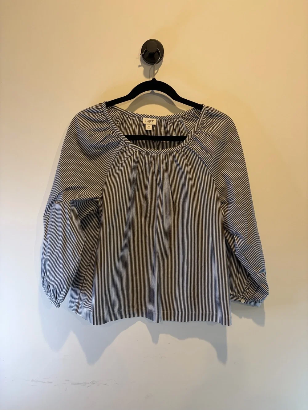J. Crew Navy and White Striped Peasant Top